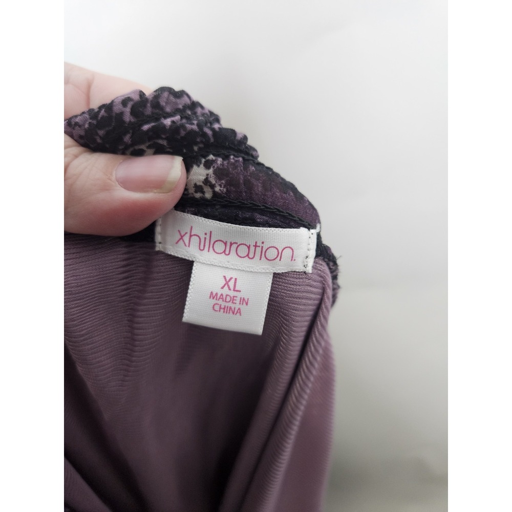 Xhilaration Purple Black Animal Print Boho Mini Dress Long Sleeve XL - Picture 3 of 7